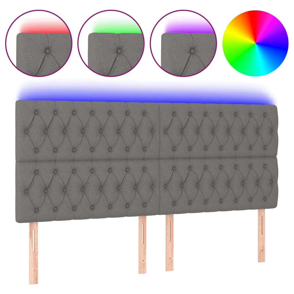 sengegavl med LED-lys 200x7x118/128 cm stof mørkegrå