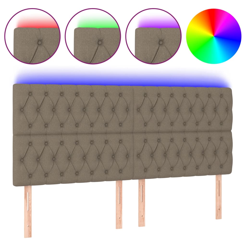sengegavl med LED-lys 200x7x118/128 cm stof gråbrun