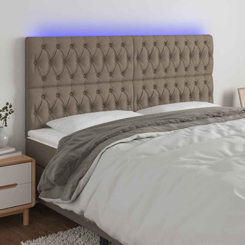 sengegavl med LED-lys 200x7x118/128 cm stof gråbrun