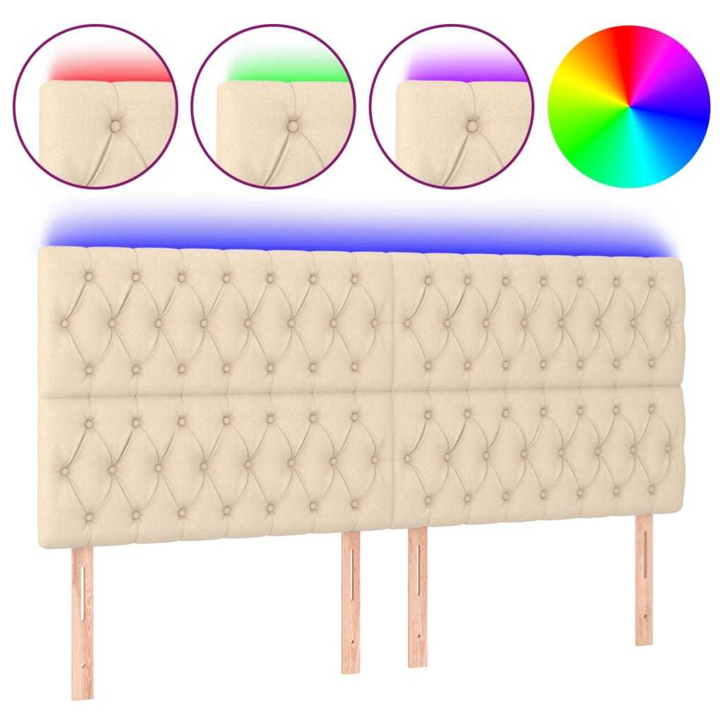 sengegavl med LED-lys 200x7x118/128 cm stof cremefarvet
