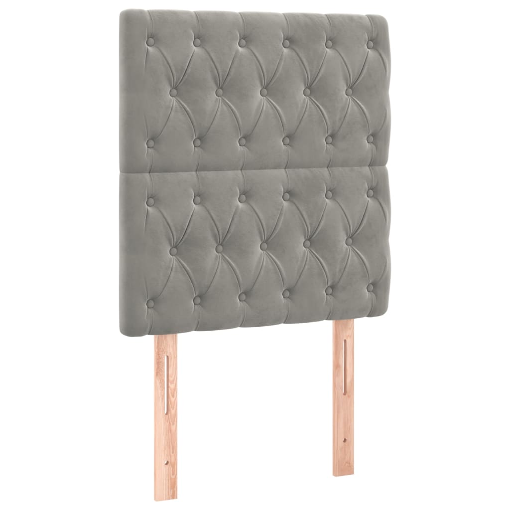 sengegavl med LED-lys 80x7x118/128 cm fløjl lysegrå