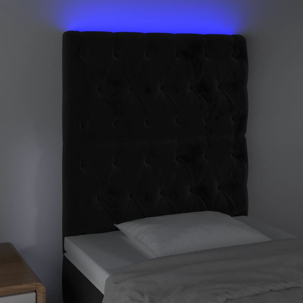 sengegavl med LED-lys 80x7x118/128 cm fløjl sort