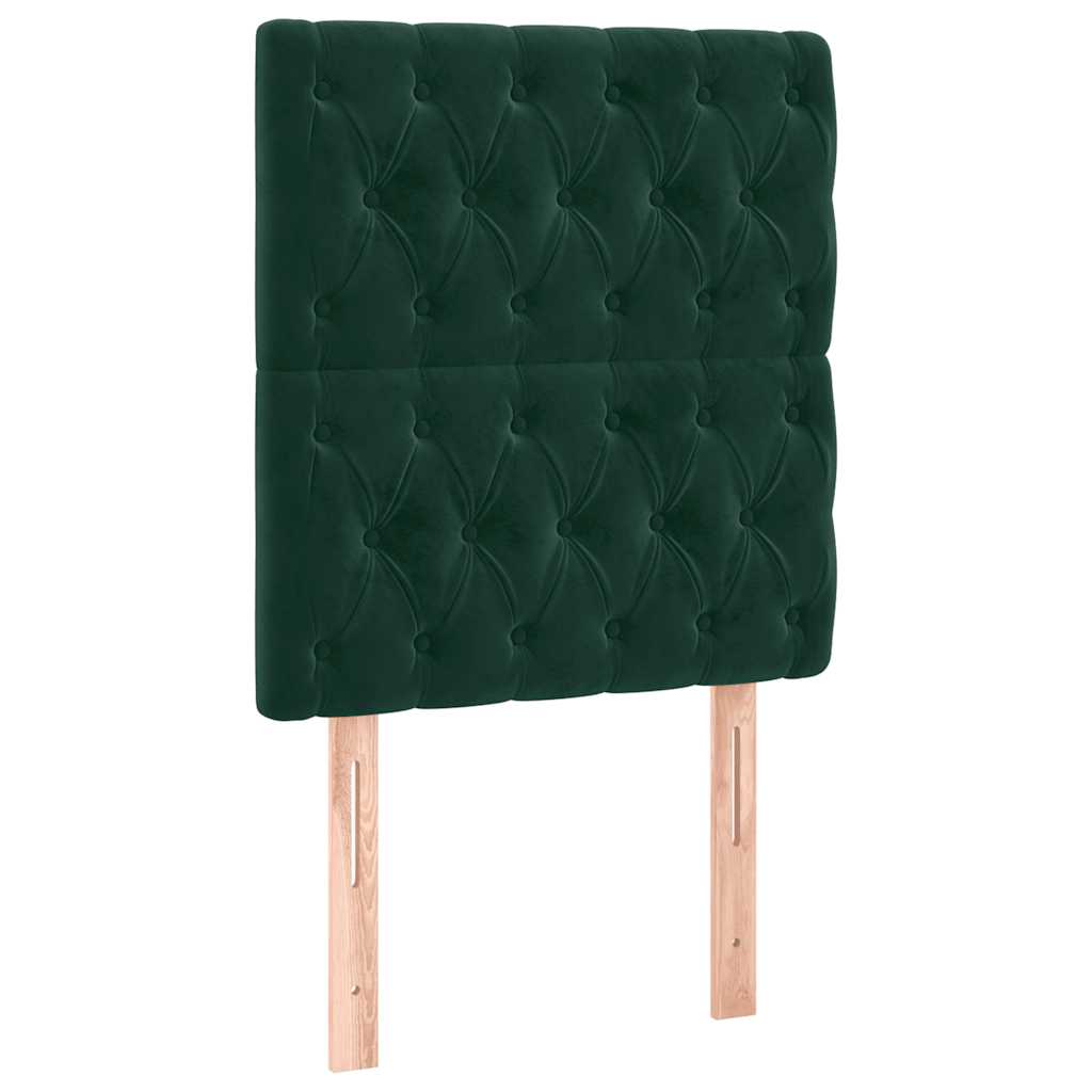 sengegavl med LED-lys 80x7x118/128 cm fløjl mørkegrøn
