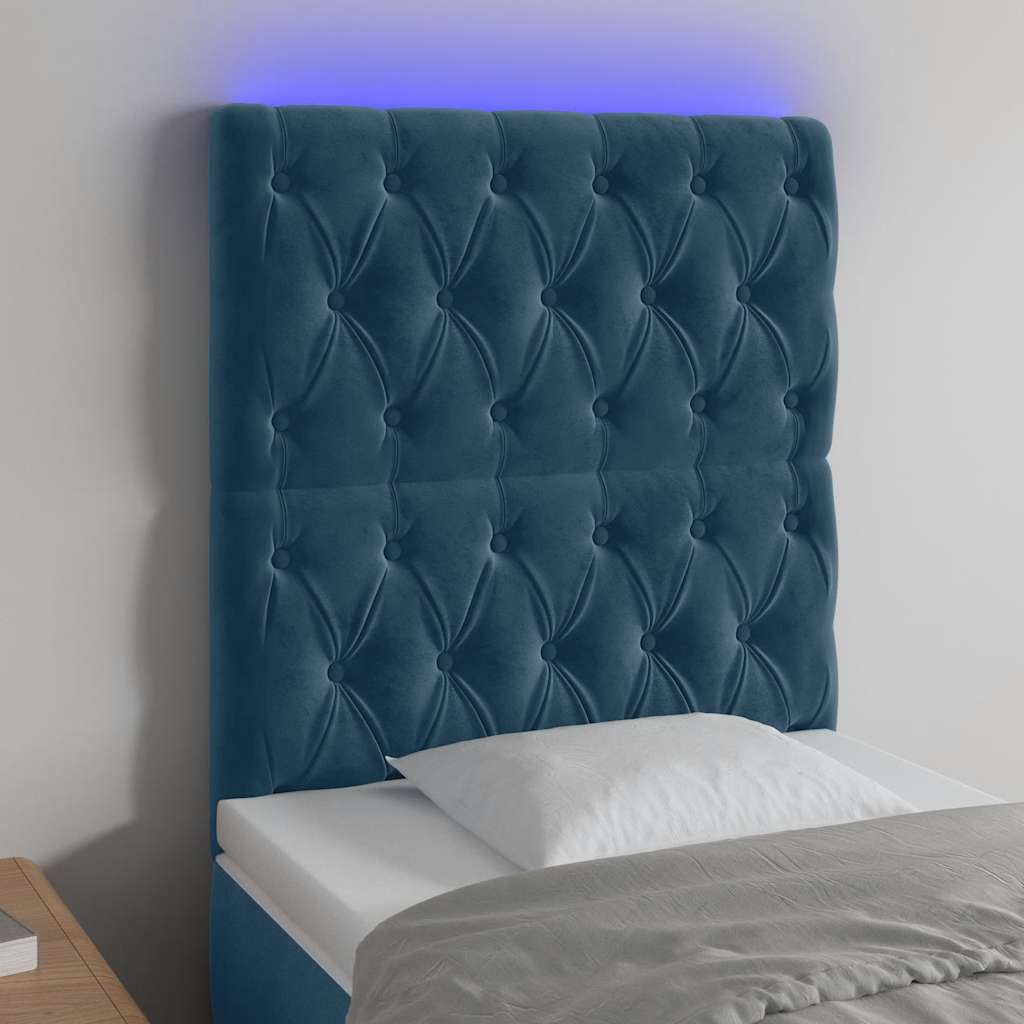 sengegavl med LED-lys 80x7x118/128 cm fløjl mørkeblå