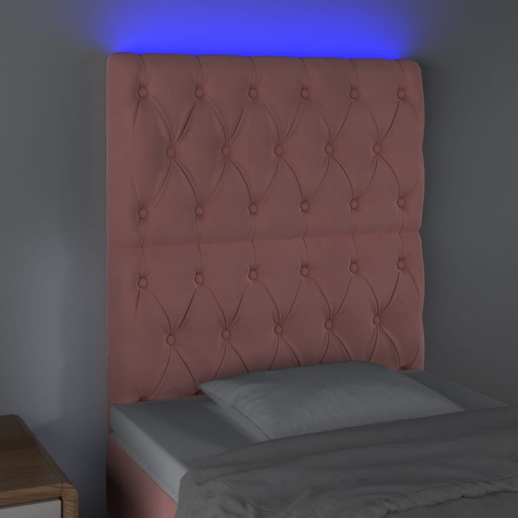 sengegavl med LED-lys 80x7x118/128 cm fløjl lyserød