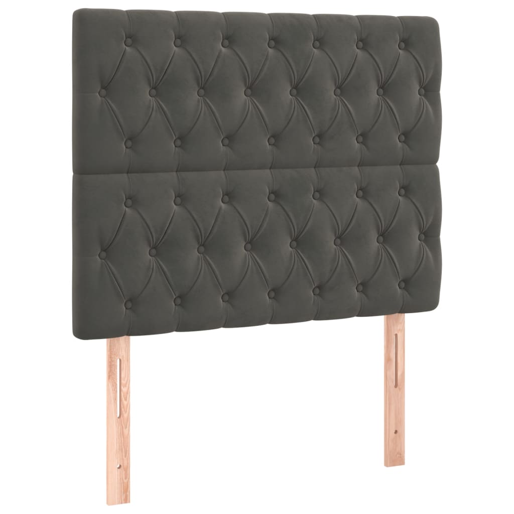 sengegavl med LED-lys 90x7x118/128 cm fløjl mørkegrå