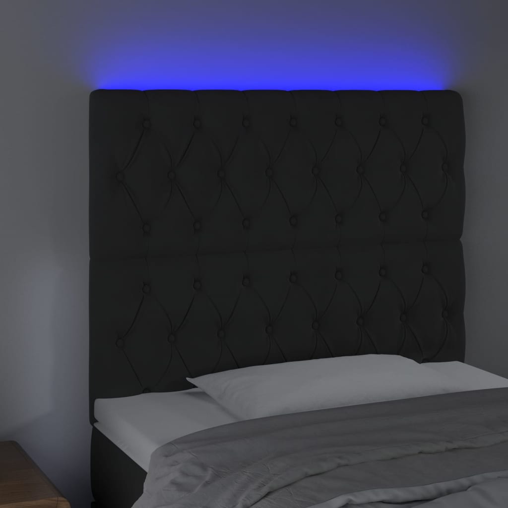 sengegavl med LED-lys 90x7x118/128 cm fløjl sort