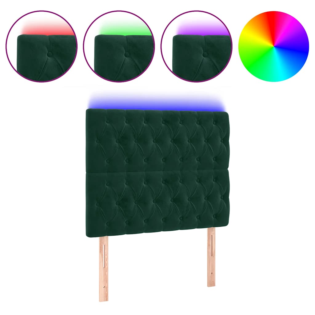 sengegavl med LED-lys 90x7x118/128 cm fløjl mørkegrøn