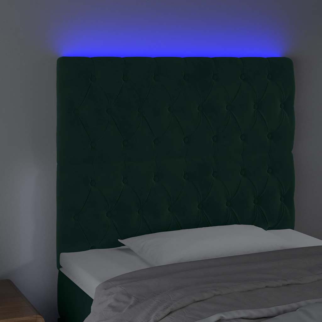 sengegavl med LED-lys 90x7x118/128 cm fløjl mørkegrøn