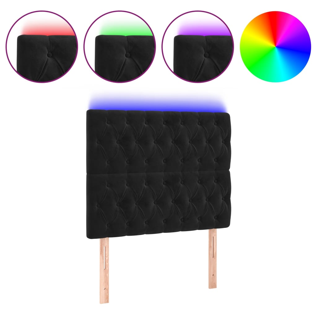sengegavl med LED-lys 100x7x118/128 cm fløjl sort