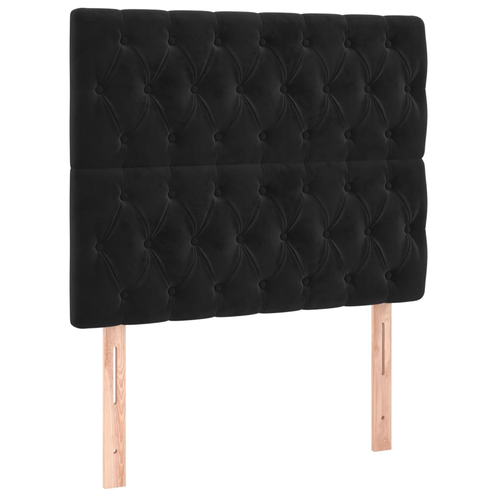 sengegavl med LED-lys 100x7x118/128 cm fløjl sort