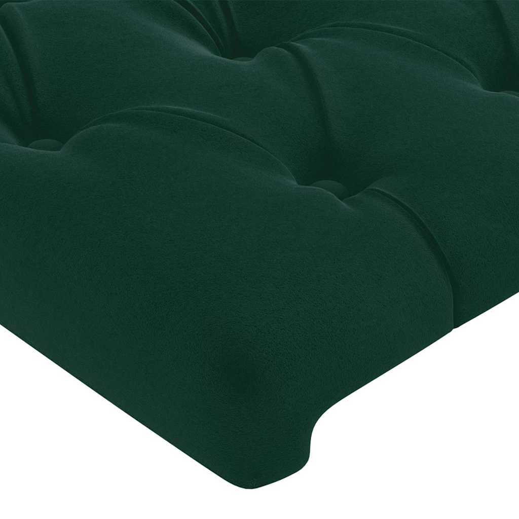sengegavl med LED-lys 100x7x118/128 cm fløjl mørkegrøn
