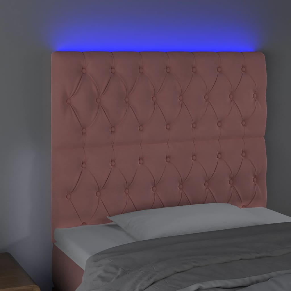 sengegavl med LED-lys 100x7x118/128 cm fløjl lyserød