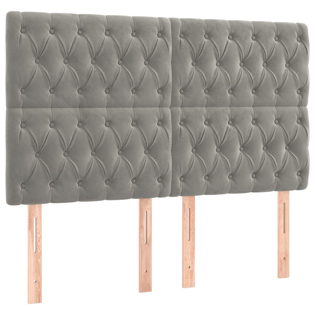 sengegavl med LED-lys 144x7x118/128 cm fløjl lysegrå