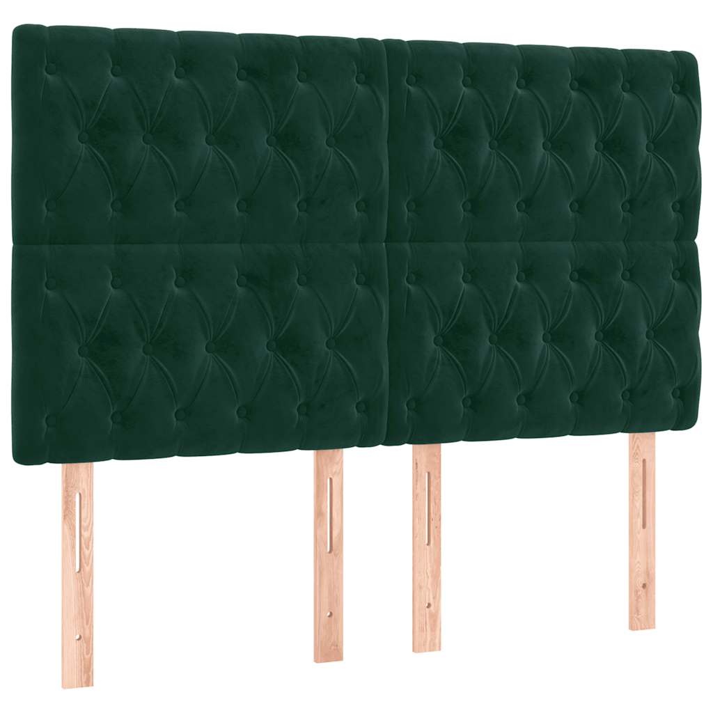 sengegavl med LED-lys 144x7x118/128 cm fløjl mørkegrøn