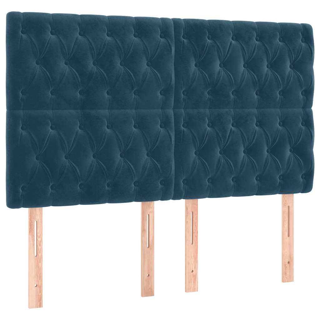 sengegavl med LED-lys 144x7x118/128 cm fløjl mørkeblå