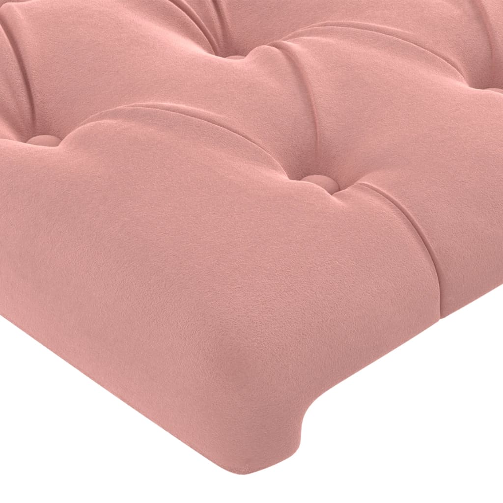 sengegavl med LED-lys 144x7x118/128 cm fløjl lyserød