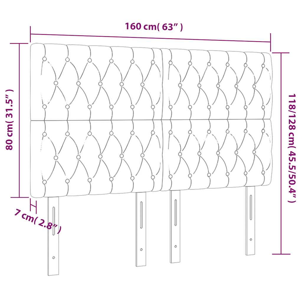 sengegavl med LED-lys 160x7x118/128 cm fløjl mørkegrøn