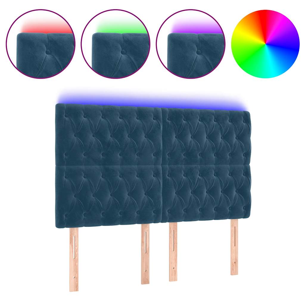 sengegavl med LED-lys 160x7x118/128 cm fløjl mørkeblå