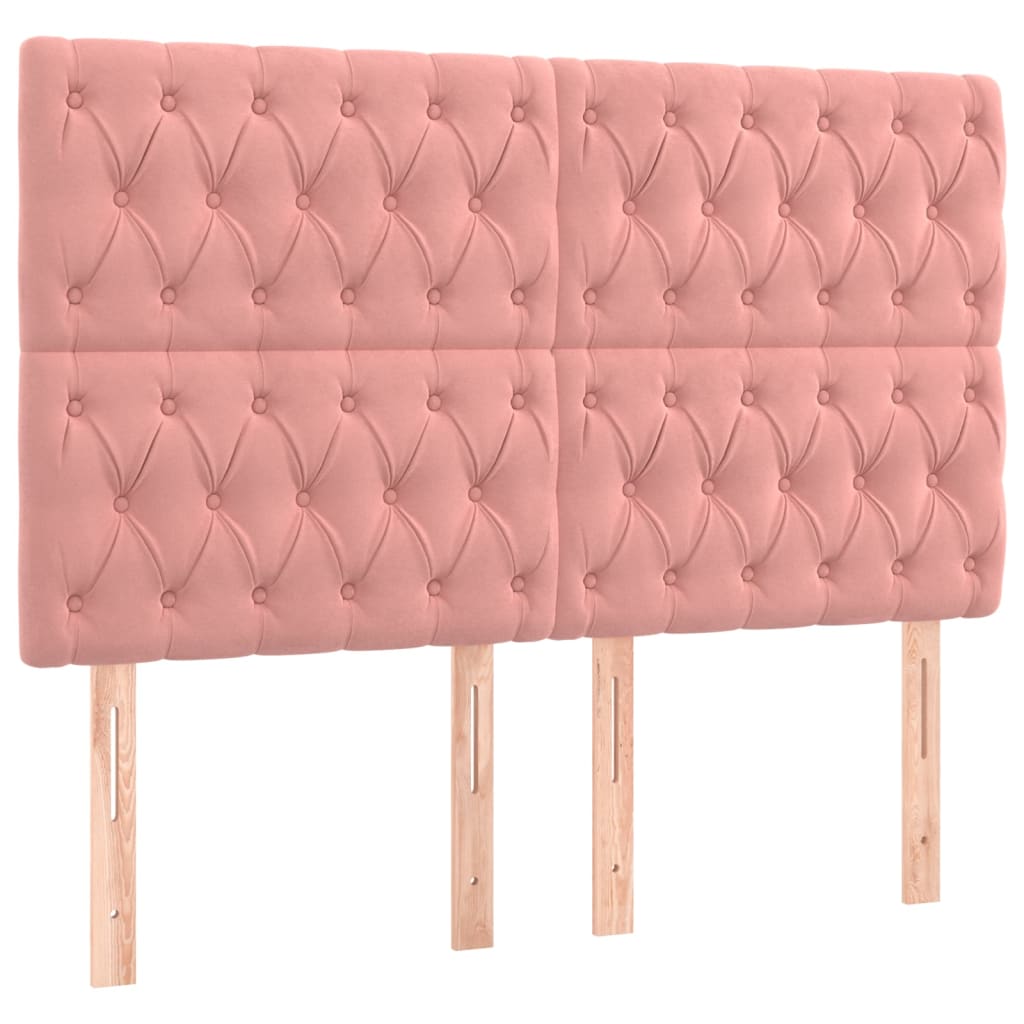sengegavl med LED-lys 160x7x118/128 cm fløjl lyserød