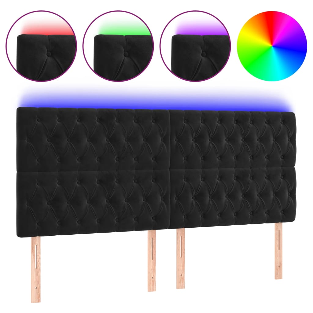 sengegavl med LED-lys 180x7x118/128 cm fløjl sort