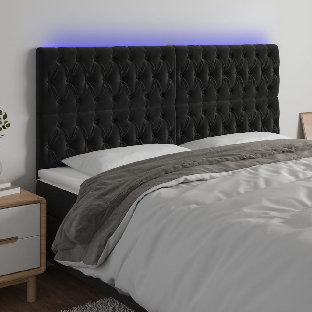 sengegavl med LED-lys 180x7x118/128 cm fløjl sort