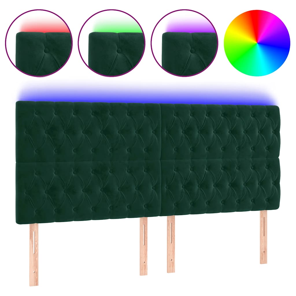 sengegavl med LED-lys 180x7x118/128 cm fløjl mørkegrøn