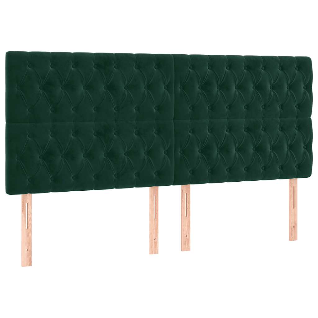 sengegavl med LED-lys 180x7x118/128 cm fløjl mørkegrøn