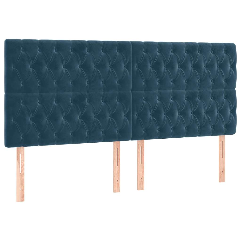sengegavl med LED-lys 180x7x118/128 cm fløjl mørkeblå