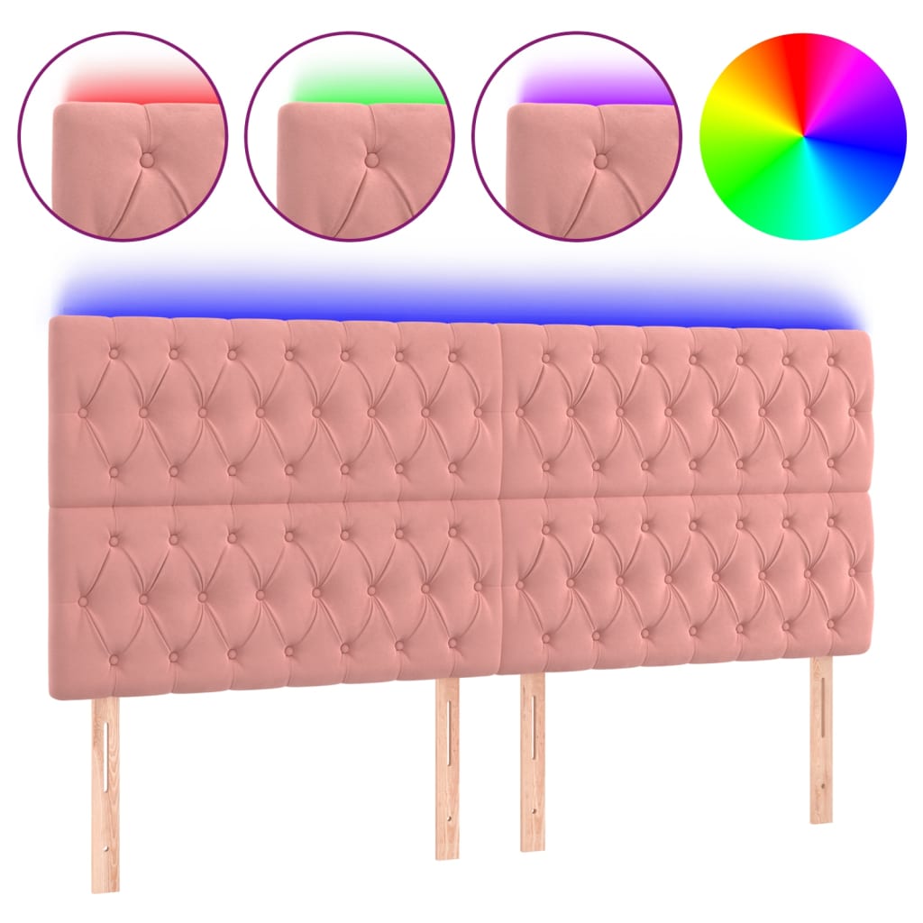 sengegavl med LED-lys 180x7x118/128 cm fløjl lyserød