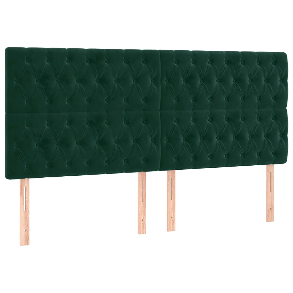 sengegavl med LED-lys 200x7x118/128 cm fløjl mørkegrøn