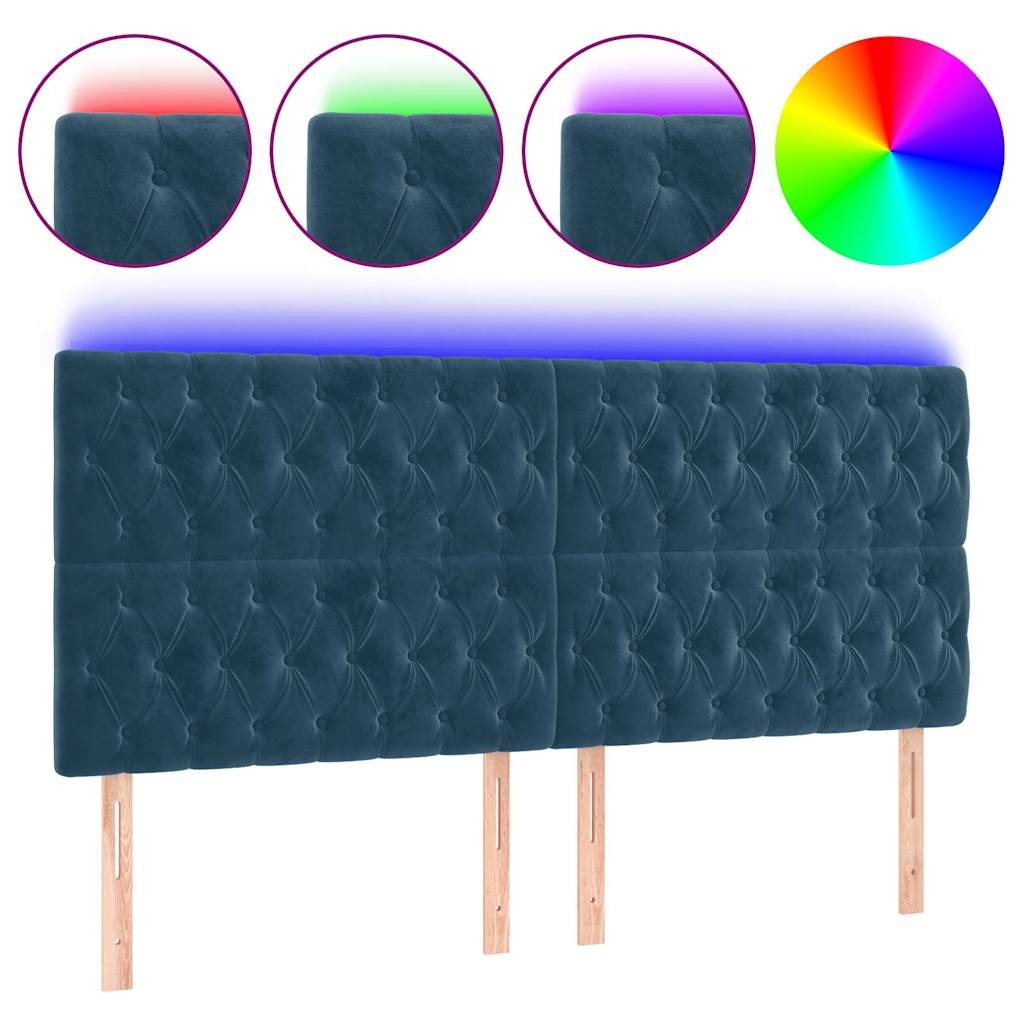 sengegavl med LED-lys 200x7x118/128 cm fløjl mørkeblå
