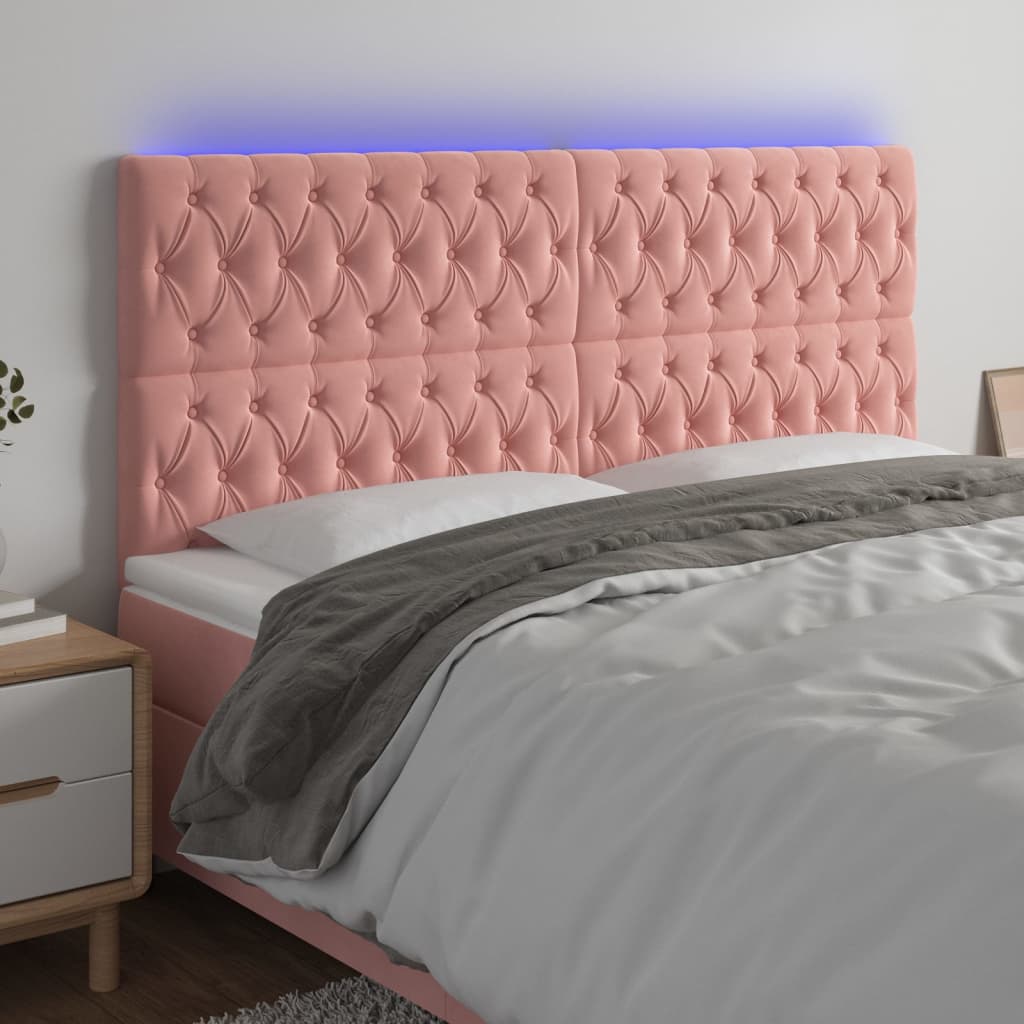 sengegavl med LED-lys 200x7x118/128 cm fløjl lyserød