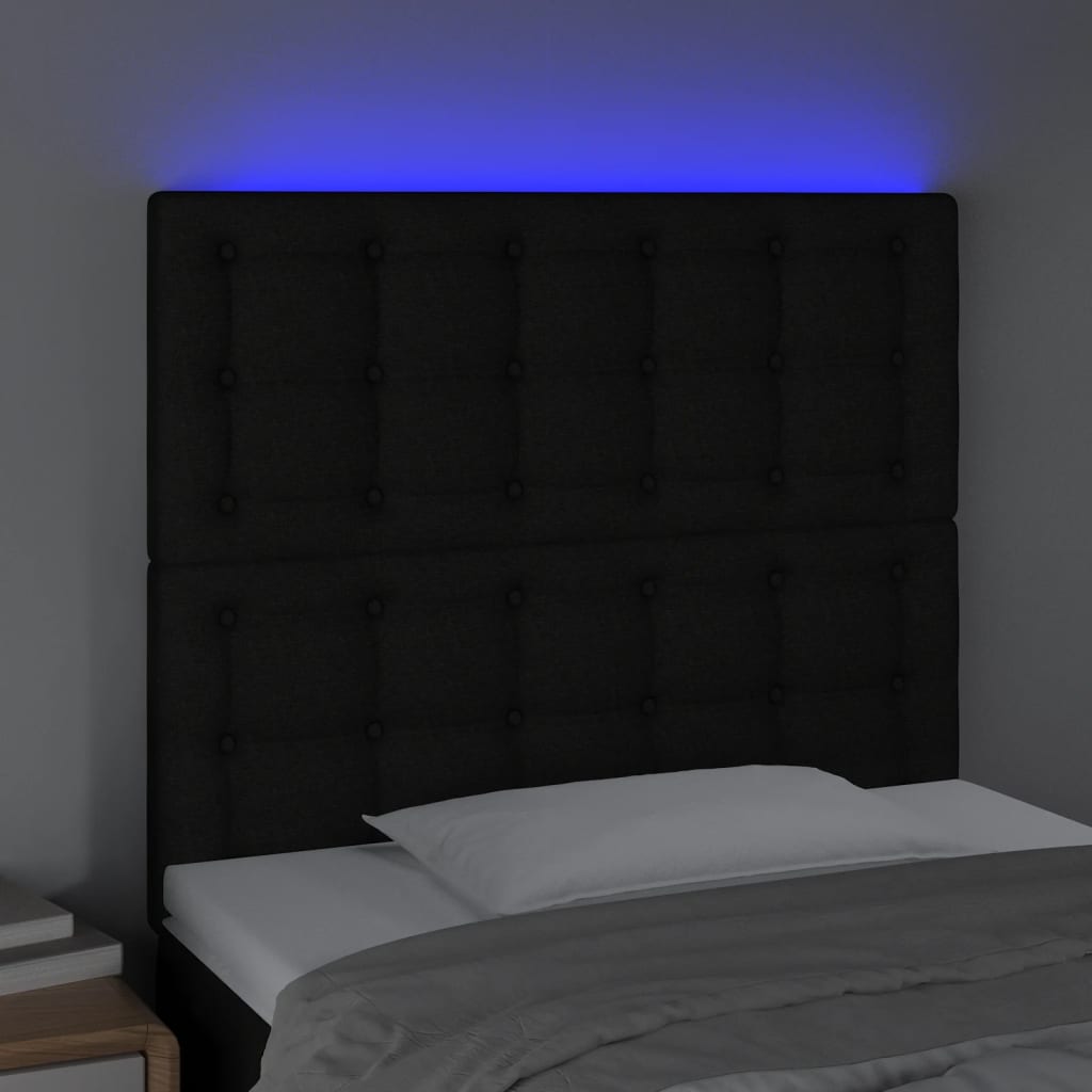 sengegavl med LED-lys 80x5x118/128 cm stof sort