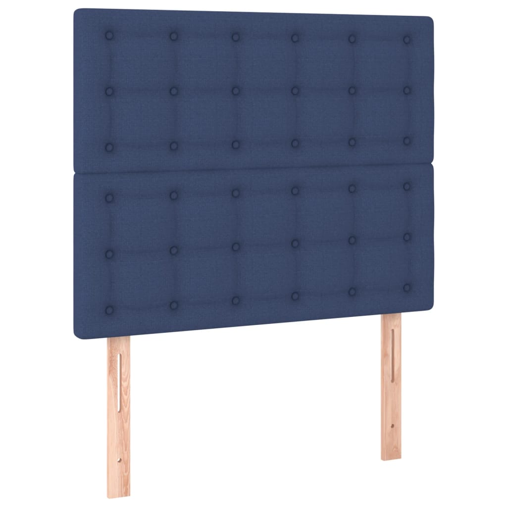 sengegavl med LED-lys 80x5x118/128 cm stof blå