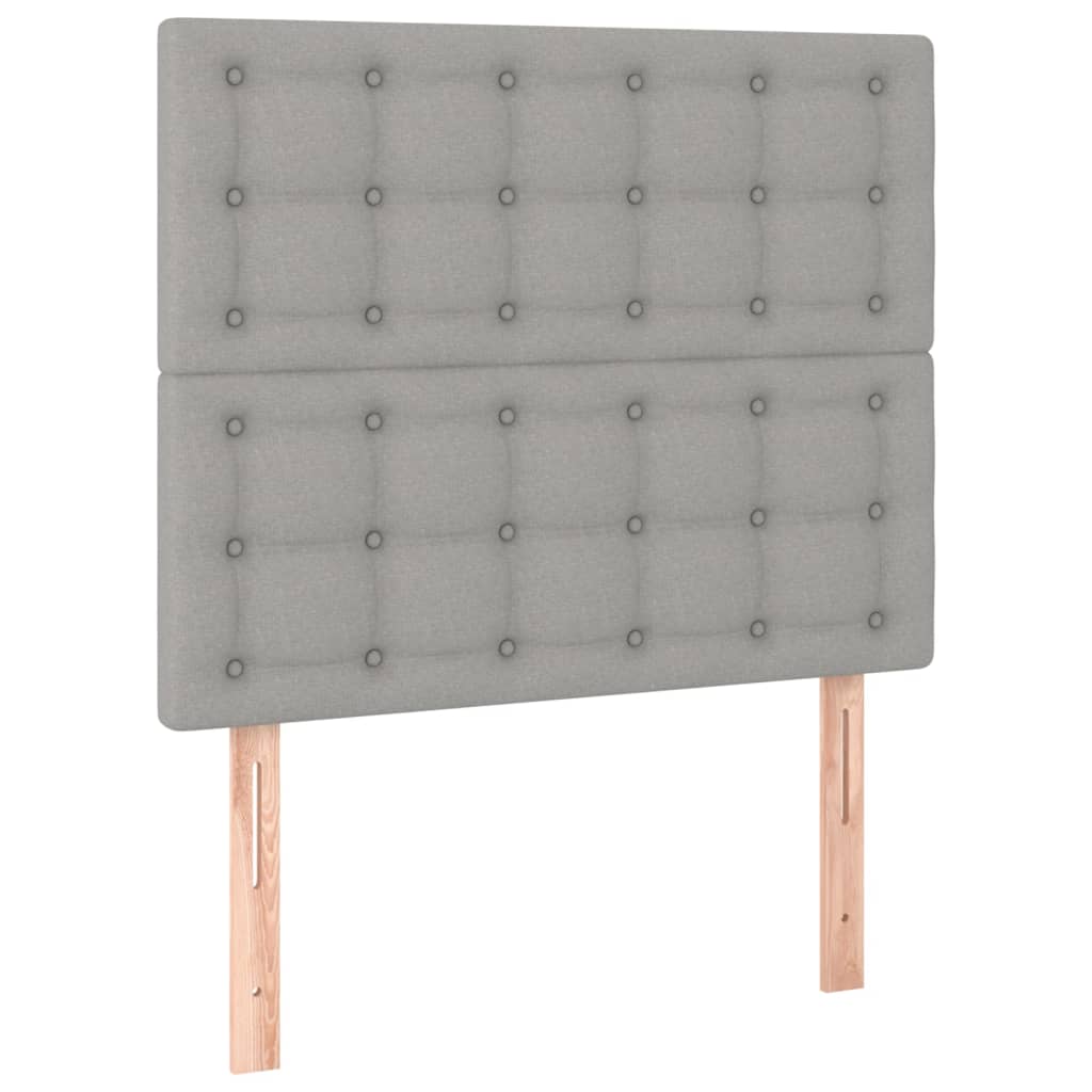 sengegavl med LED-lys 90x5x118/128 cm stof lysegrå