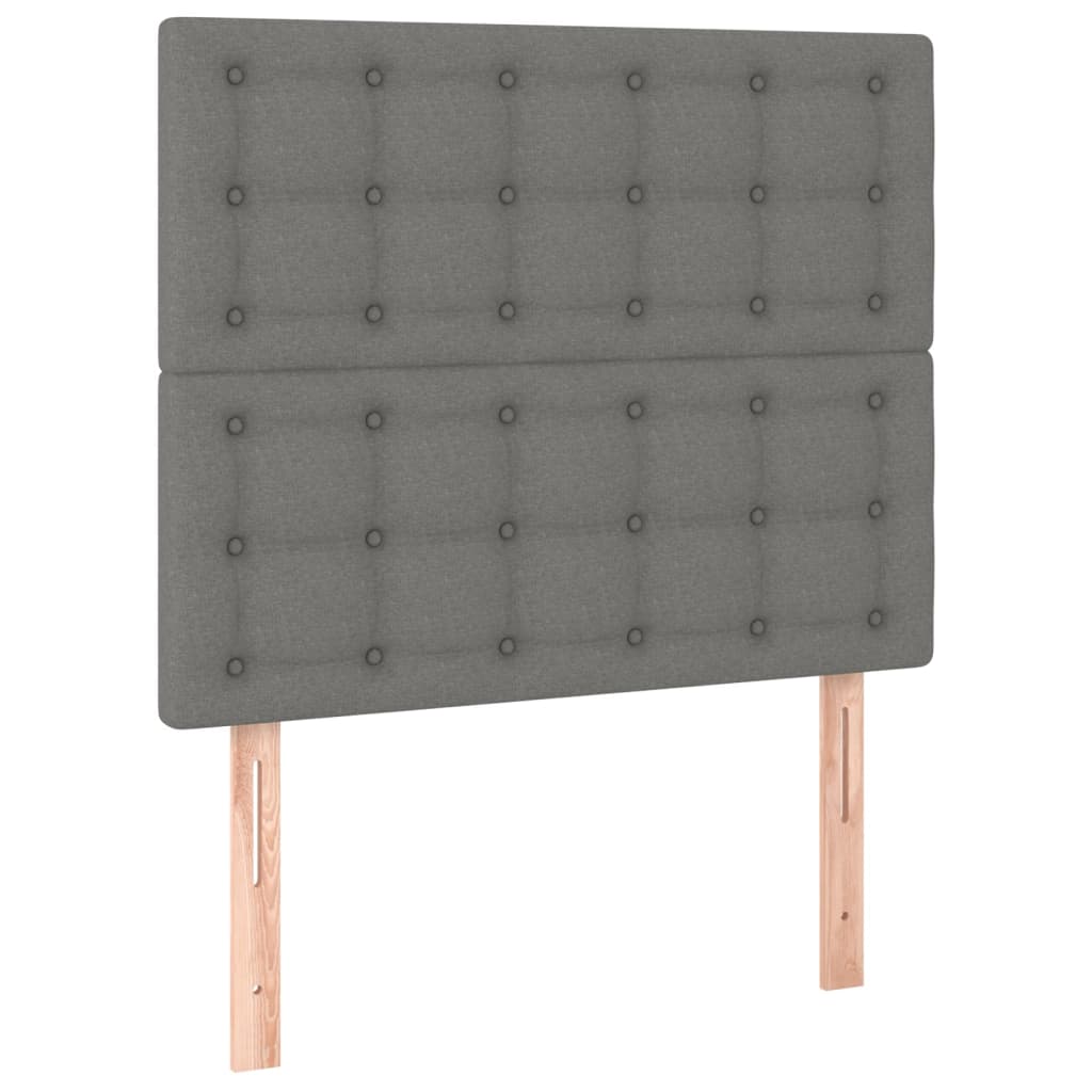 sengegavl med LED-lys 90x5x118/128 cm stof mørkegrå