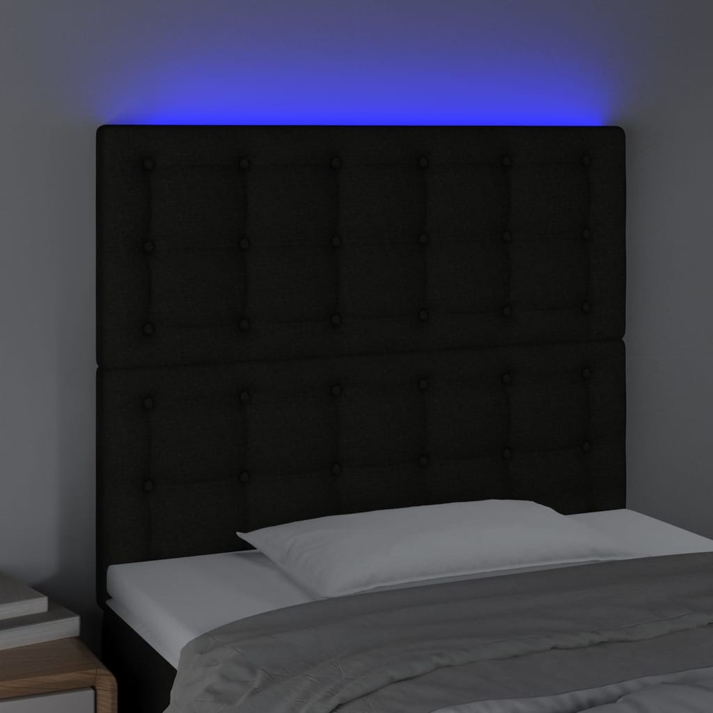sengegavl med LED-lys 90x5x118/128 cm stof sort