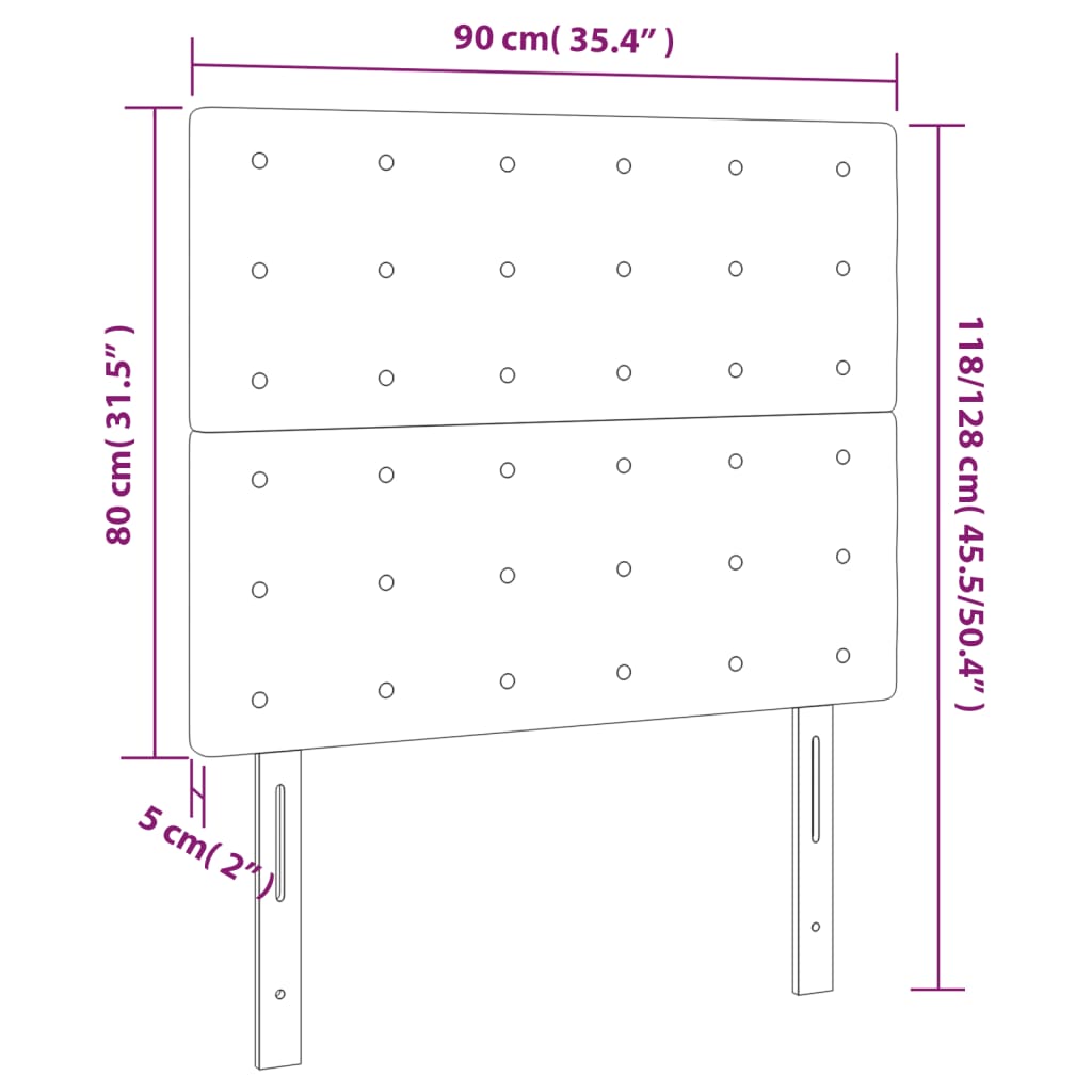 sengegavl med LED-lys 90x5x118/128 cm stof sort