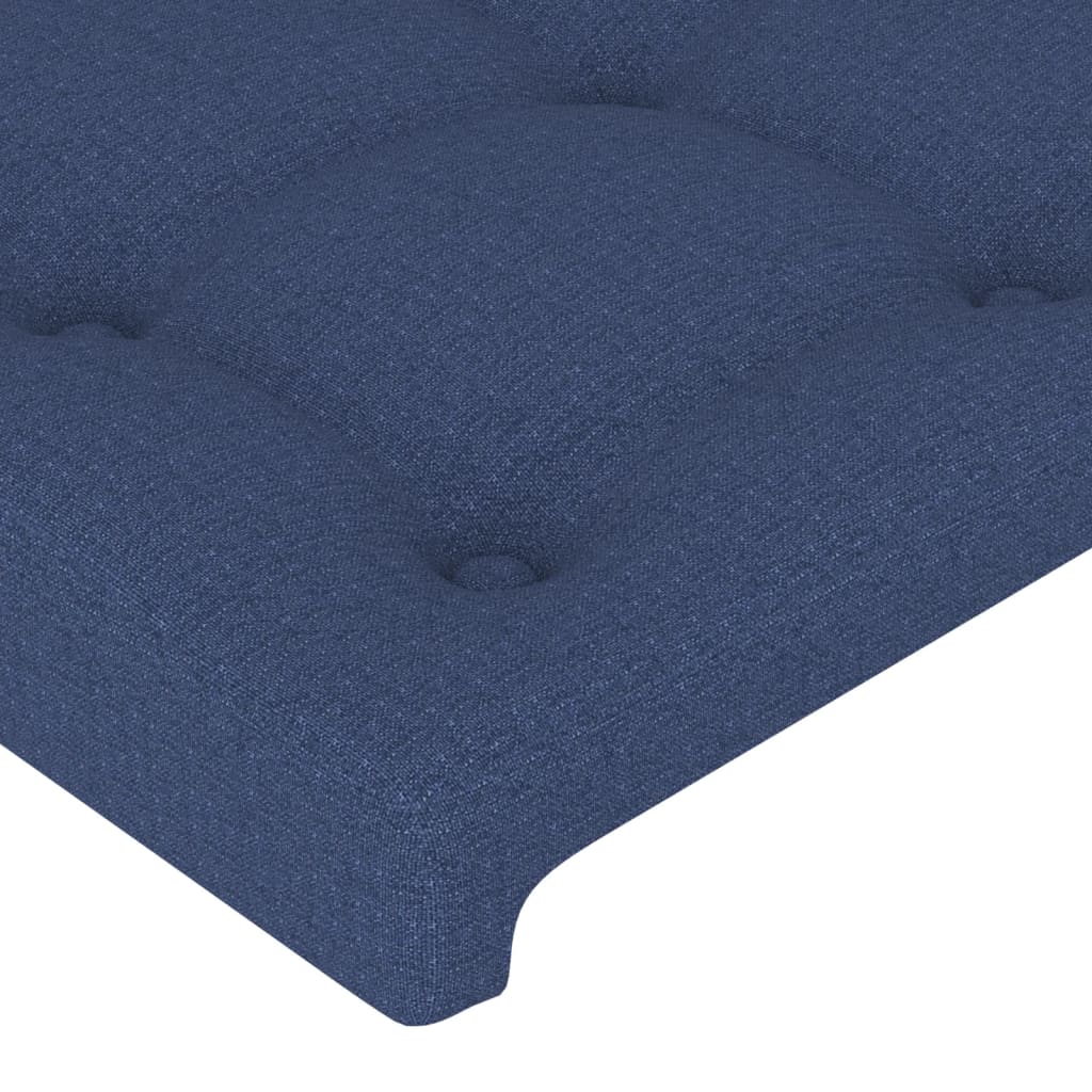 sengegavl med LED-lys 90x5x118/128 cm stof blå