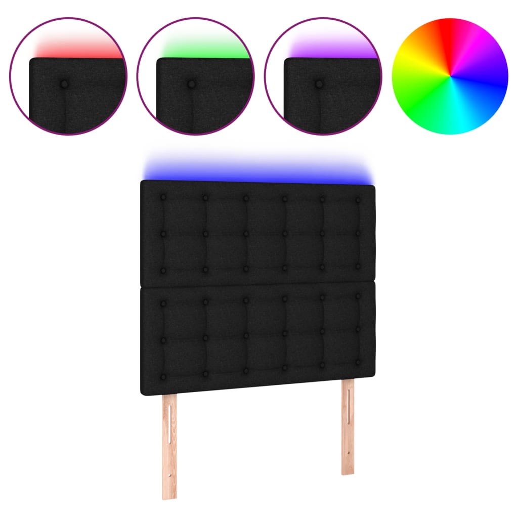 sengegavl med LED-lys 100x5x118/128 cm stof sort