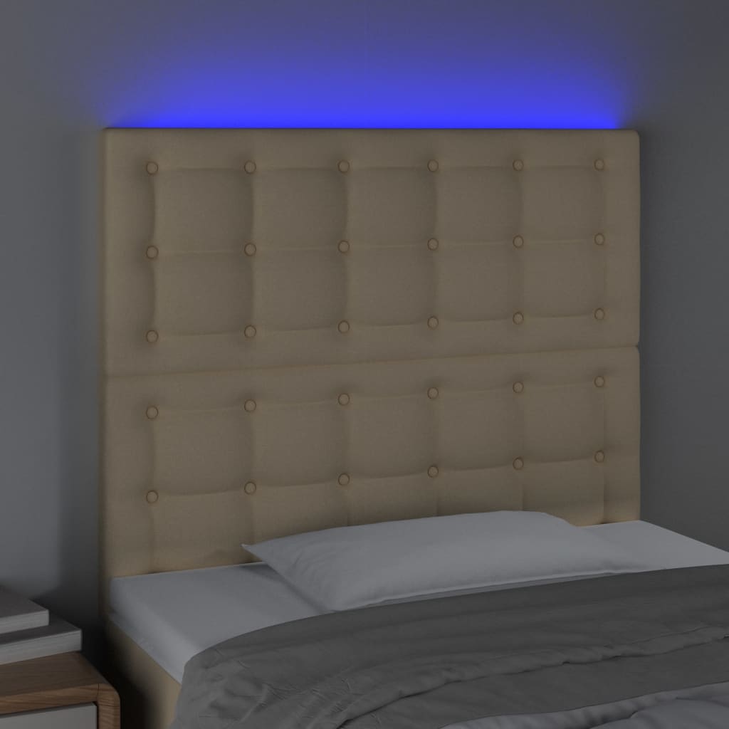 sengegavl med LED-lys 100x5x118/128 cm stof cremefarvet