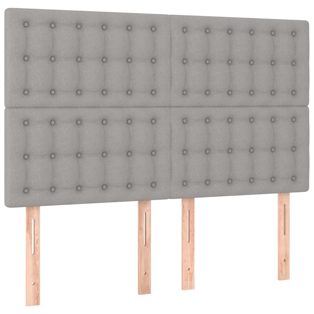 sengegavl med LED-lys 144x5x118/128 cm stof lysegrå