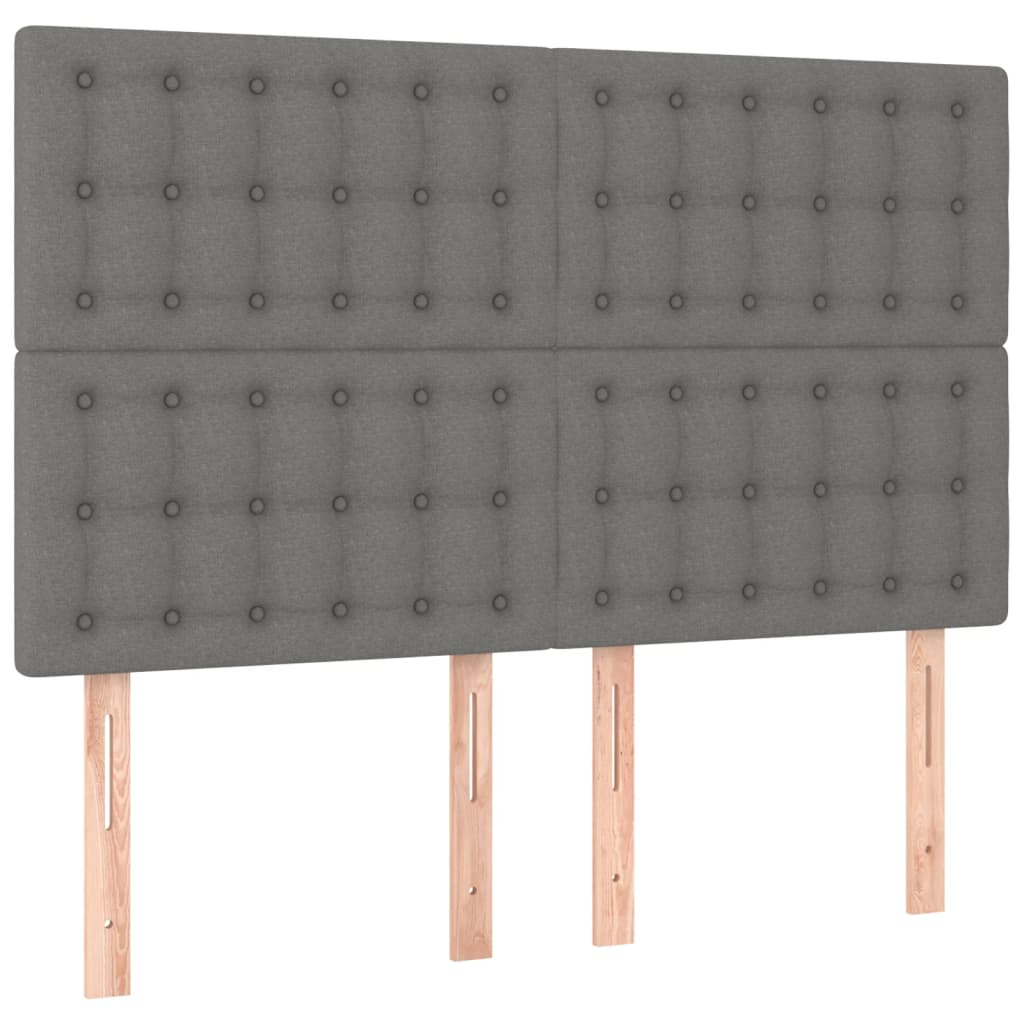 sengegavl med LED-lys 144x5x118/128 cm stof mørkegrå