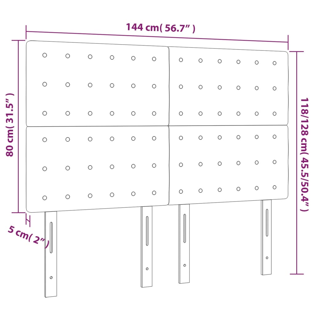 sengegavl med LED-lys 144x5x118/128 cm stof mørkegrå