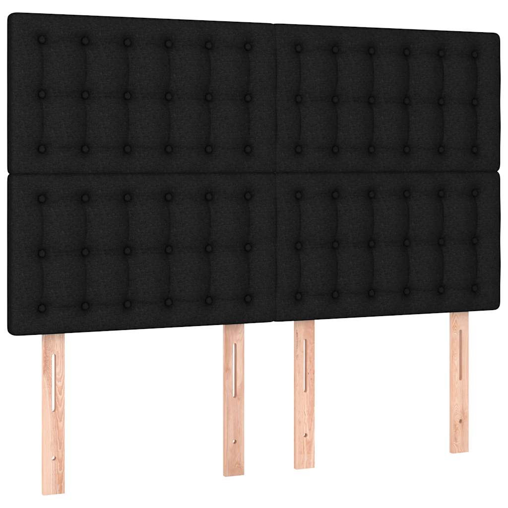 sengegavl med LED-lys 144x5x118/128 cm stof sort