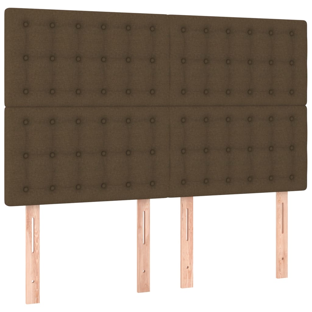sengegavl med LED-lys 144x5x118/128 cm stof mørkebrun