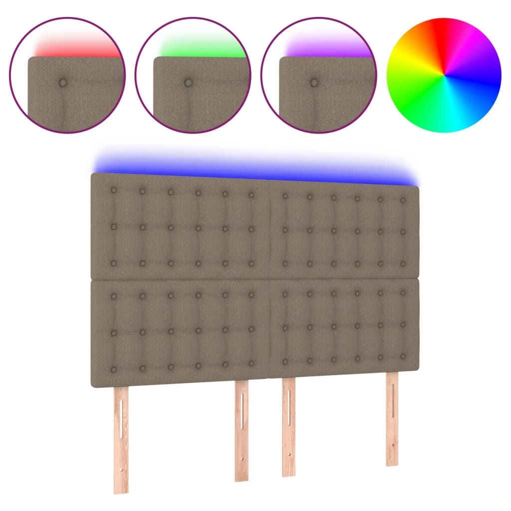 sengegavl med LED-lys 144x5x118/128 cm stof gråbrun