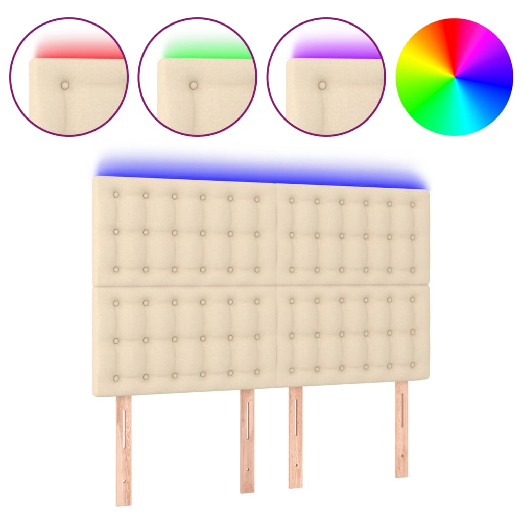 sengegavl med LED-lys 144x5x118/128 cm stof cremefarvet