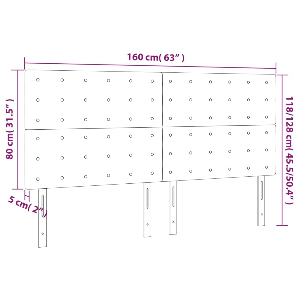 sengegavl med LED-lys 160x5x118/128 cm stof gråbrun